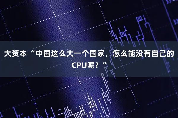 大资本 “中国这么大一个国家，怎么能没有自己的CPU呢？”