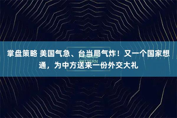 掌盘策略 美国气急、台当局气炸！又一个国家想通，为中方送来一份外交大礼